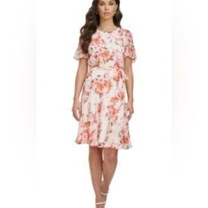 DKNY New York Flutter Sleeve Floral Dress